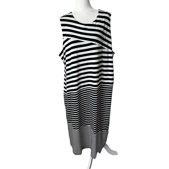 CJ Banks Sleeveless Dress Black White Striped SZ 3X - Picture 1 of 15